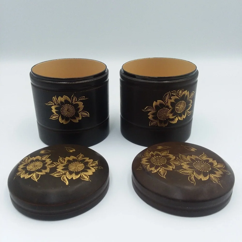 Vintage Maruni Lacquerware Set 2‎ Canisters 3 Bowls Floral Design Occupied Japan
